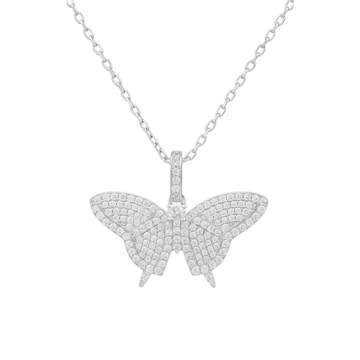 New Allyanna Gifts Women's Moissanite Pave Butterfly Necklace In Sterling Silver